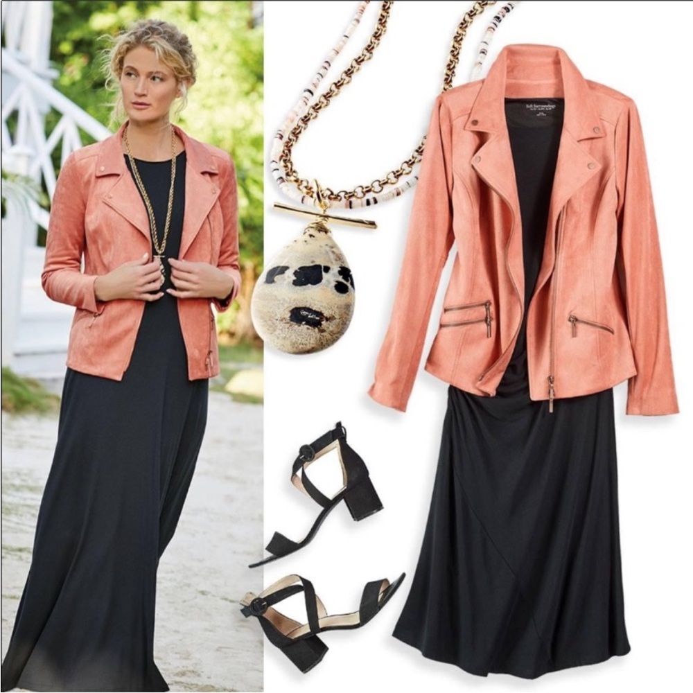 Soft Surroundings Dusty Coral Pink Faux Suede Moto Motorcycle Biker‎ Jacket Coat